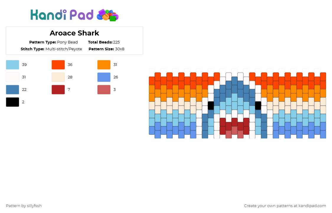 Aroace Shark - Pony Bead Pattern by sillyfssh on Kandi Pad - red,light blue,shark,aro,ace,aroace,pride