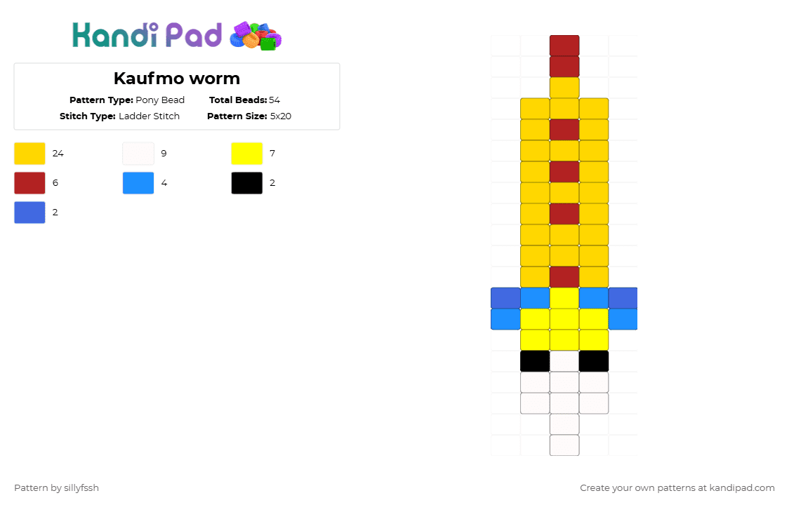 Kaufmo worm - Pony Bead Pattern by sillyfssh on Kandi Pad - yellow,tadc,worm,kaufmo