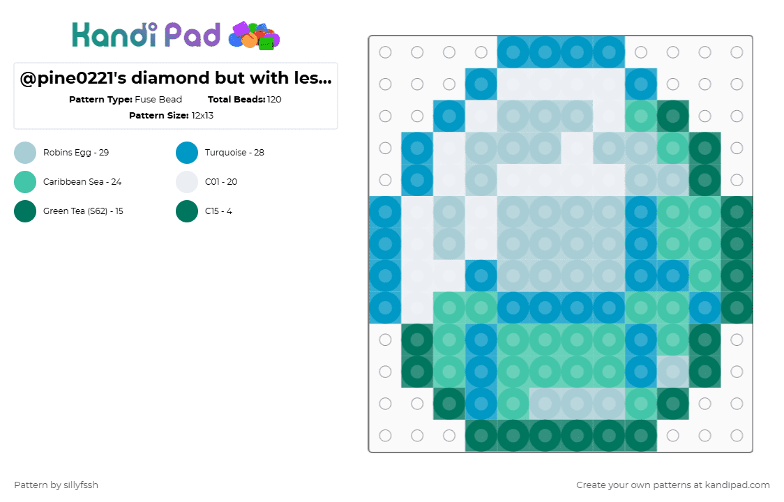 @pine0221\'s diamond but with less/altered colors - Fuse Bead Pattern by sillyfssh on Kandi Pad - light blue,teal,minecraft,diamond