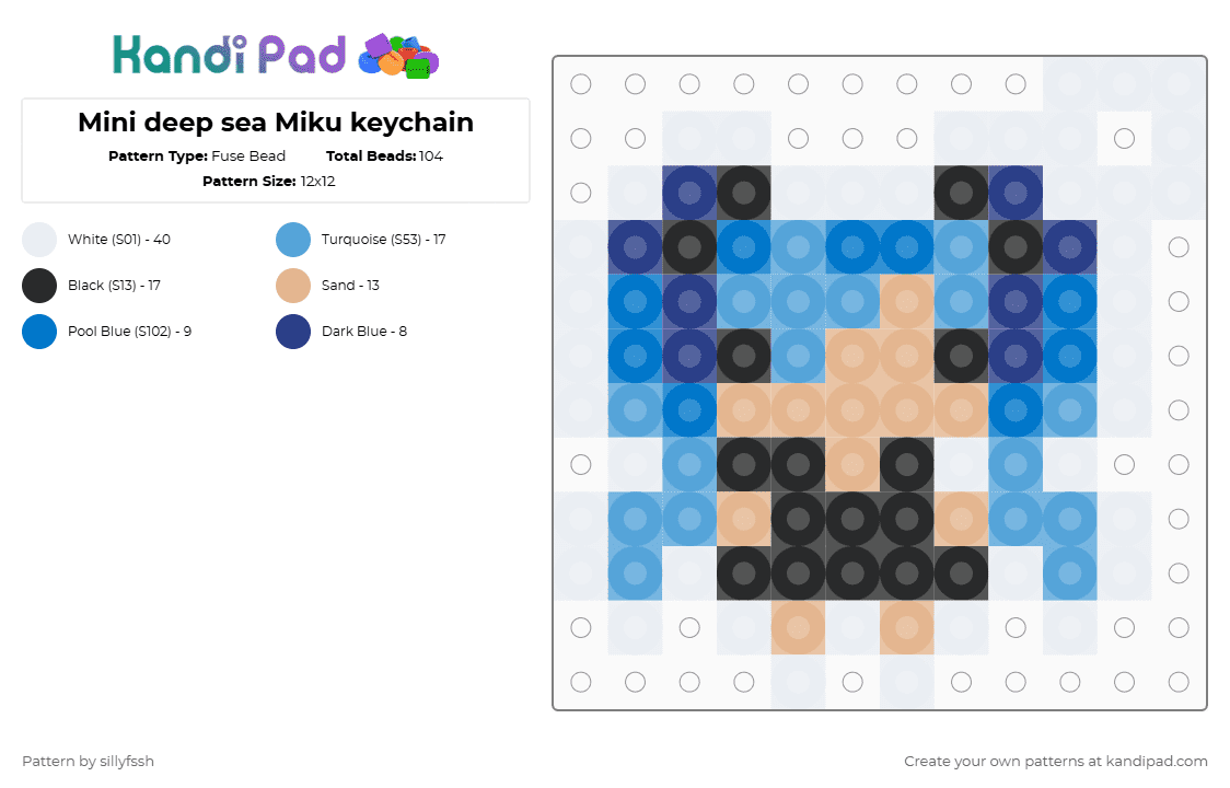 Mini deep sea Miku keychain - Fuse Bead Pattern by sillyfssh on Kandi Pad - light blue,blue,cute,miku,ocean,deep sea