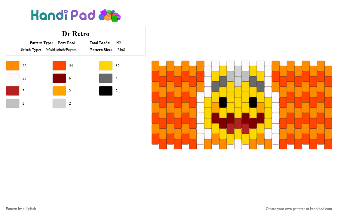 Dr Retro - Pony Bead Pattern by sillyfssh on Kandi Pad - yellow,red,orange,dr retro,regretevator
