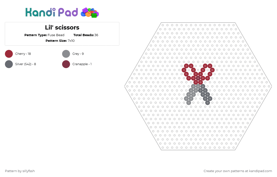 Lil\' scissors - Fuse Bead Pattern by sillyfssh on Kandi Pad - red,gray,cotdcraftsupplies,scissors,pride,art