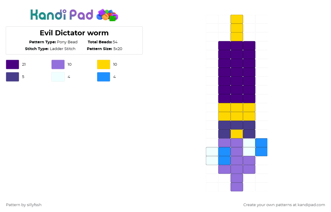 Evil Dictator worm - Pony Bead Pattern by sillyfssh on Kandi Pad - purple,kinger,tadc,evil,worm