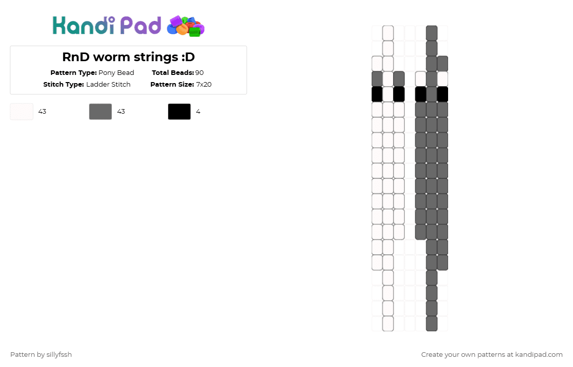 RnD worm strings :D - Pony Bead Pattern by sillyfssh on Kandi Pad - white,gray,worm,razzle,dazzle,silly,dandys world,razzle and dazzle