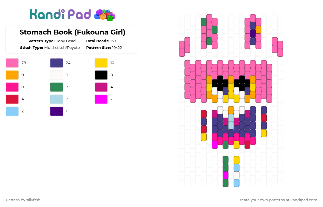 Stomach Book (Fukouna Girl) - Pony Bead Pattern by sillyfssh on Kandi Pad - pink,purple,fukouna girl,music,stomach book,album,band,doll