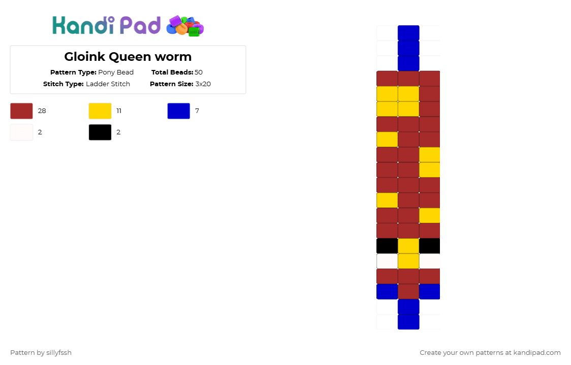 Gloink Queen worm - Pony Bead Pattern by sillyfssh on Kandi Pad - red,tadc,worm,gloink queen