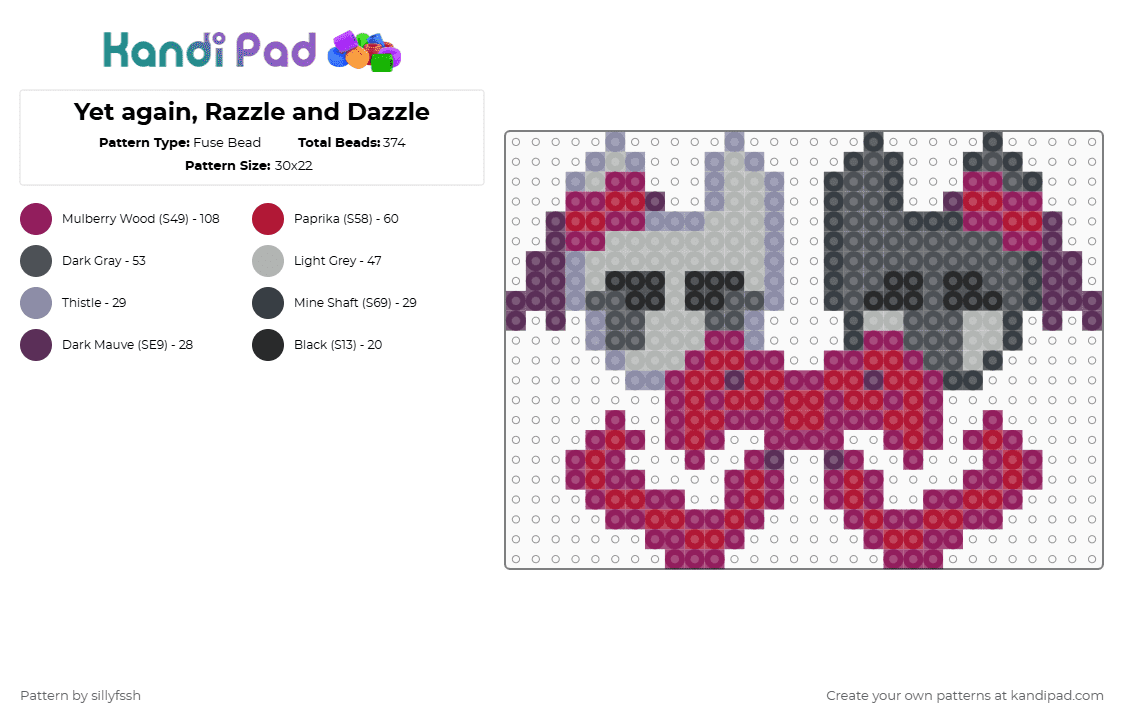 Yet again, Razzle and Dazzle - Fuse Bead Pattern by sillyfssh on Kandi Pad - pink,gray,cotdribbons,razzle,dazzle,razzle and dazzle,dandys world