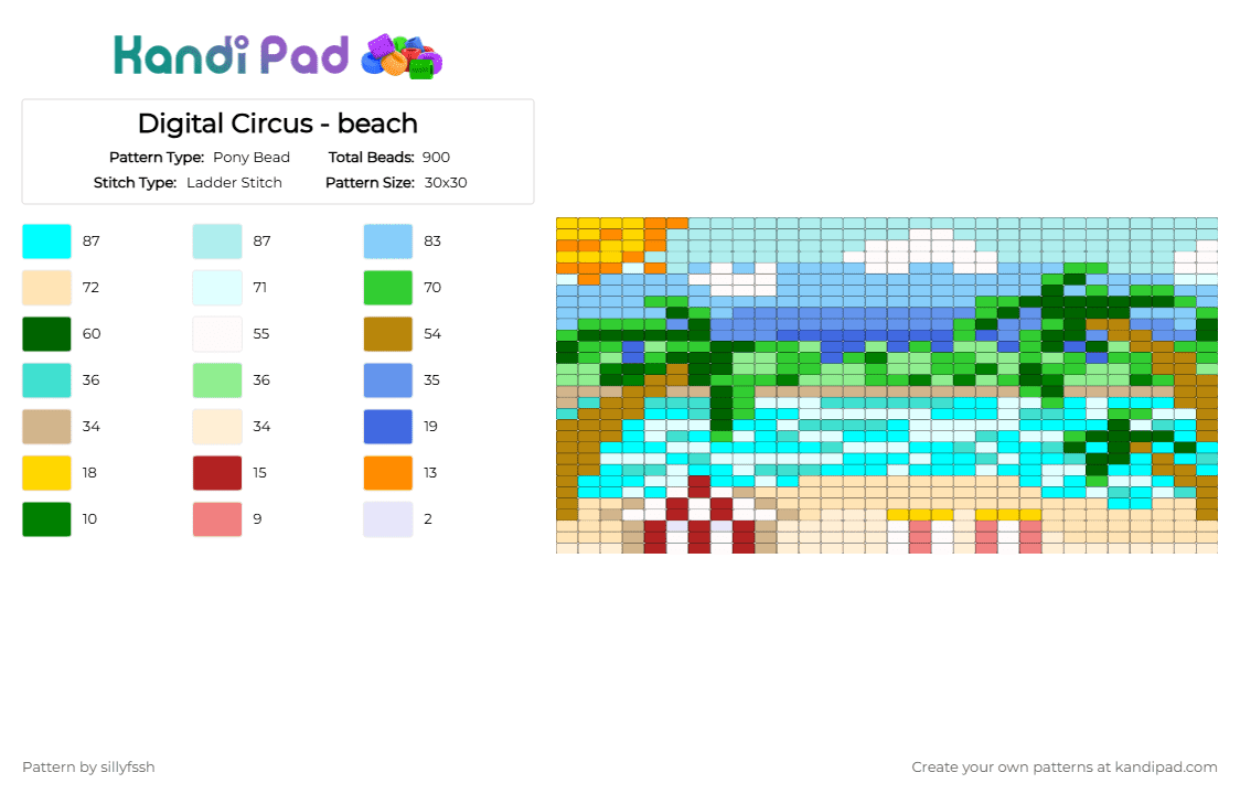 Digital Circus - beach - Pony Bead Pattern by sillyfssh on Kandi Pad - light blue,green,beige,tadc,digital circus,ocean,beach,tropical,summer