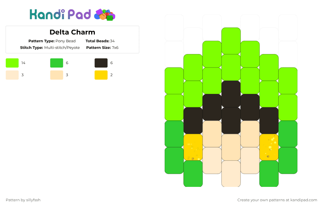 Delta Charm - Pony Bead Pattern by sillyfssh on Kandi Pad - green,oc,charm,poison,fire,magic
