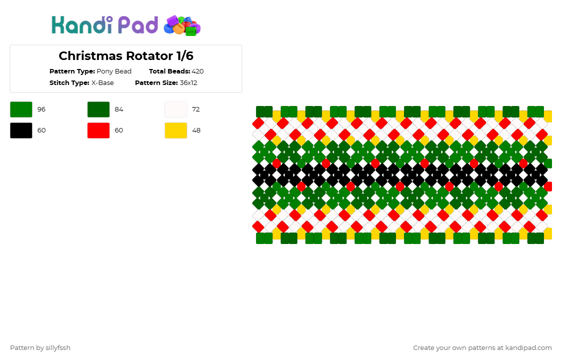 Christmas Rotator 1/6 - Pony Bead Pattern by sillyfssh on Kandi Pad - green,christmas,red,rotator
