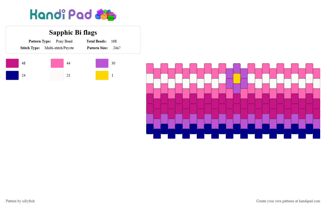 Sapphic Bi flags Pony Bead Pattern - Kandi Pad | Kandi Patterns, Fuse ...