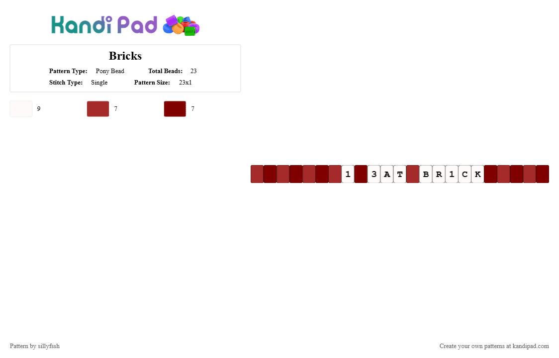 Bricks - Pony Bead Pattern by sillyfssh on Kandi Pad - red,brown,brick,silly