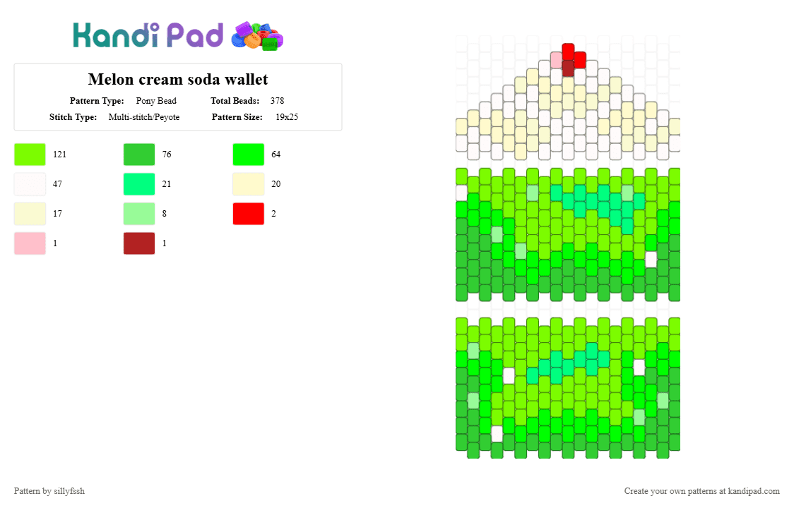 Melon cream soda wallet - Pony Bead Pattern by sillyfssh on Kandi Pad - green,soda,cute,wallet,melon,food,melon cream soda,cream soda,dessert