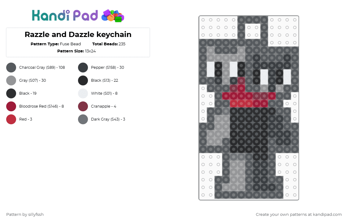 Razzle and Dazzle keychain - Fuse Bead Pattern by sillyfssh on Kandi Pad - gray,razzle,dazzle,rnd,keychain,dandys world