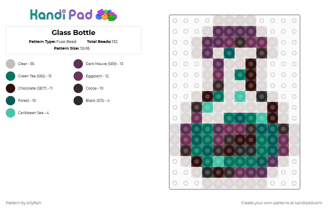 Glass Bottle - Fuse Bead Pattern by sillyfssh on Kandi Pad - pink,beige,potion,bottle,glass,cotdglass,teal,magic