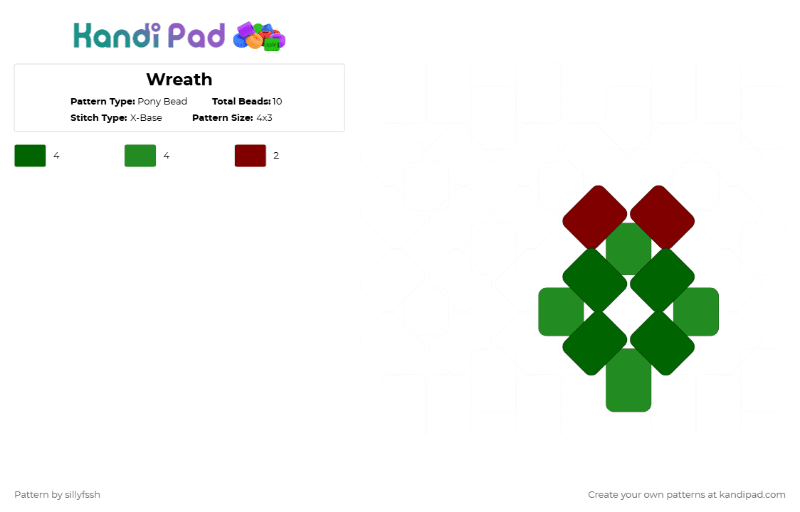 Wreath - Pony Bead Pattern by sillyfssh on Kandi Pad - green,christmas,wreath,red,jolly
