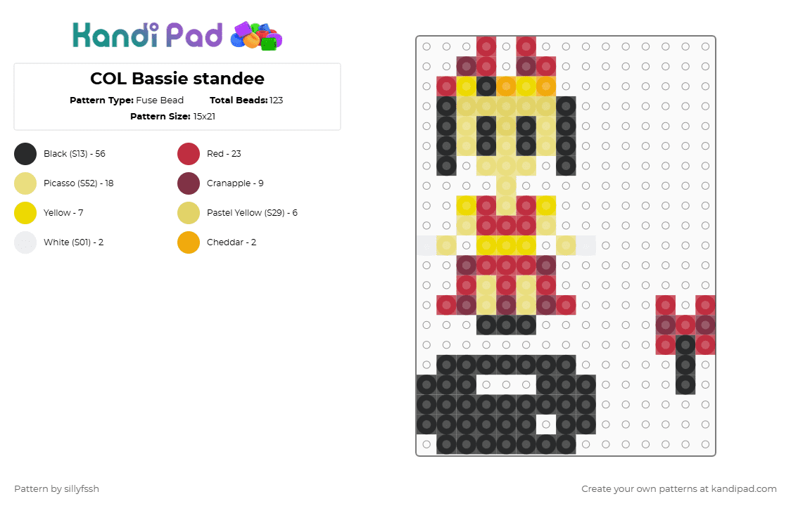 COL Bassie standee - Fuse Bead Pattern by sillyfssh on Kandi Pad - yellow,red,court of lilies,standee,dandys world,bassie
