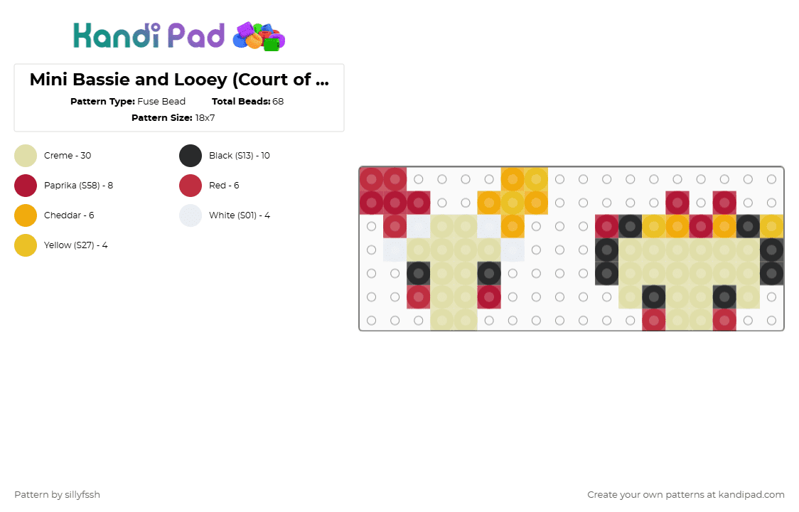 Mini Bassie and Looey (Court of Lilies au) - Fuse Bead Pattern by sillyfssh on Kandi Pad - yellow,bassie,looey,dandys world