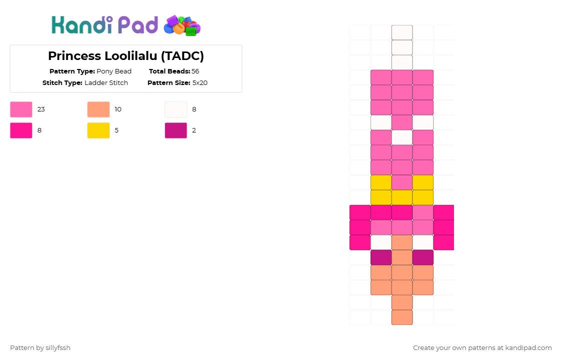 Princess Loolilalu worm (TADC) - Pony Bead Pattern by sillyfssh on Kandi Pad - pink,tadc,worm,princess,princess loo