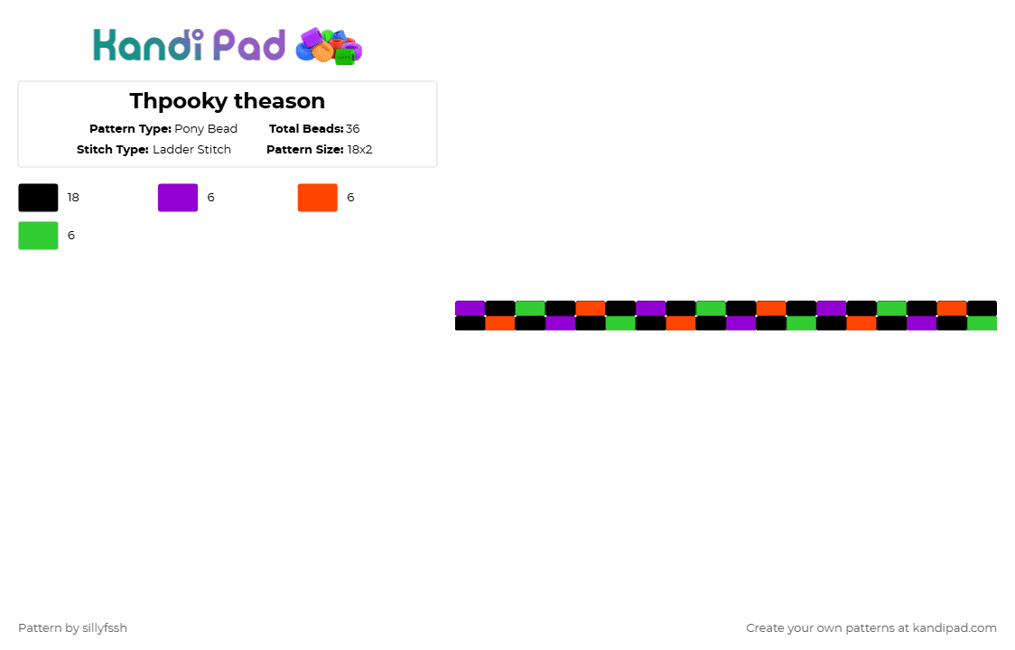 Thpooky theason - Pony Bead Pattern by sillyfssh on Kandi Pad - purple,red,green,cotdhalloween2025,orange,scene,checker