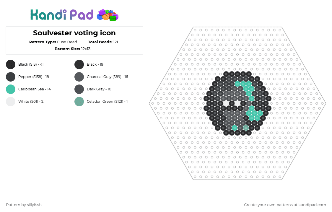 Soulvester voting icon - Fuse Bead Pattern by sillyfssh on Kandi Pad - black,gray,teal,soulvester,dandys world,ghost,roblox,video game,spooky