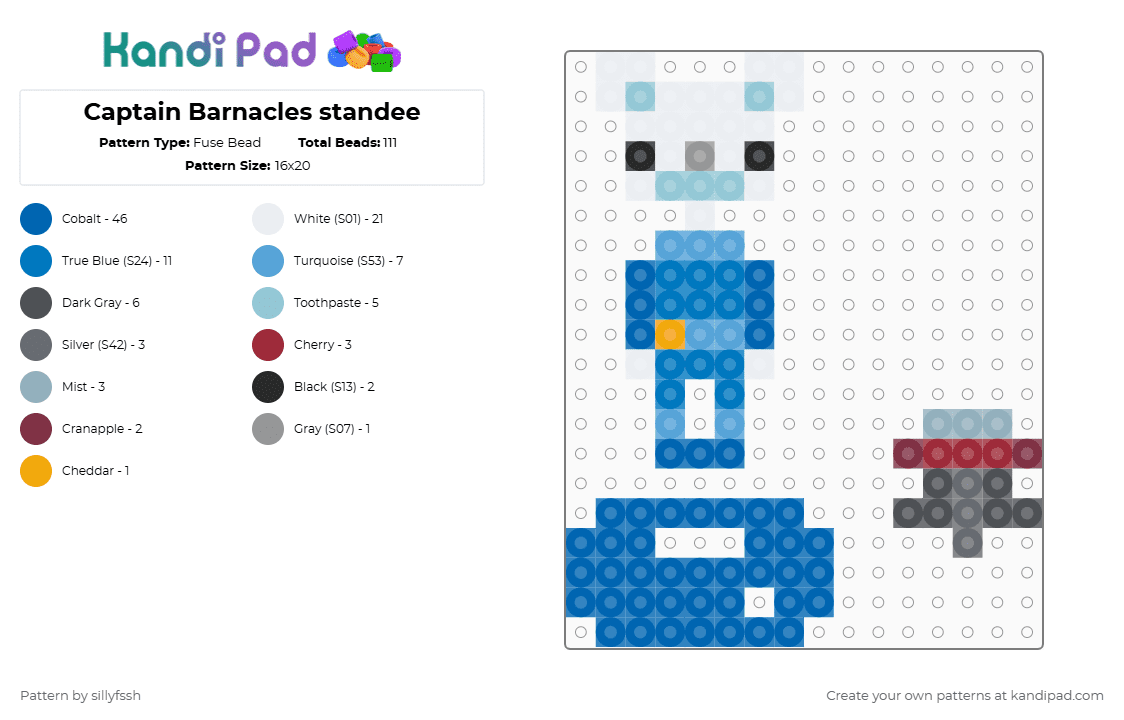 Captain Barnacles standee - Fuse Bead Pattern by sillyfssh on Kandi Pad - light blue,blue,captain barnacles,octonauts,standee
