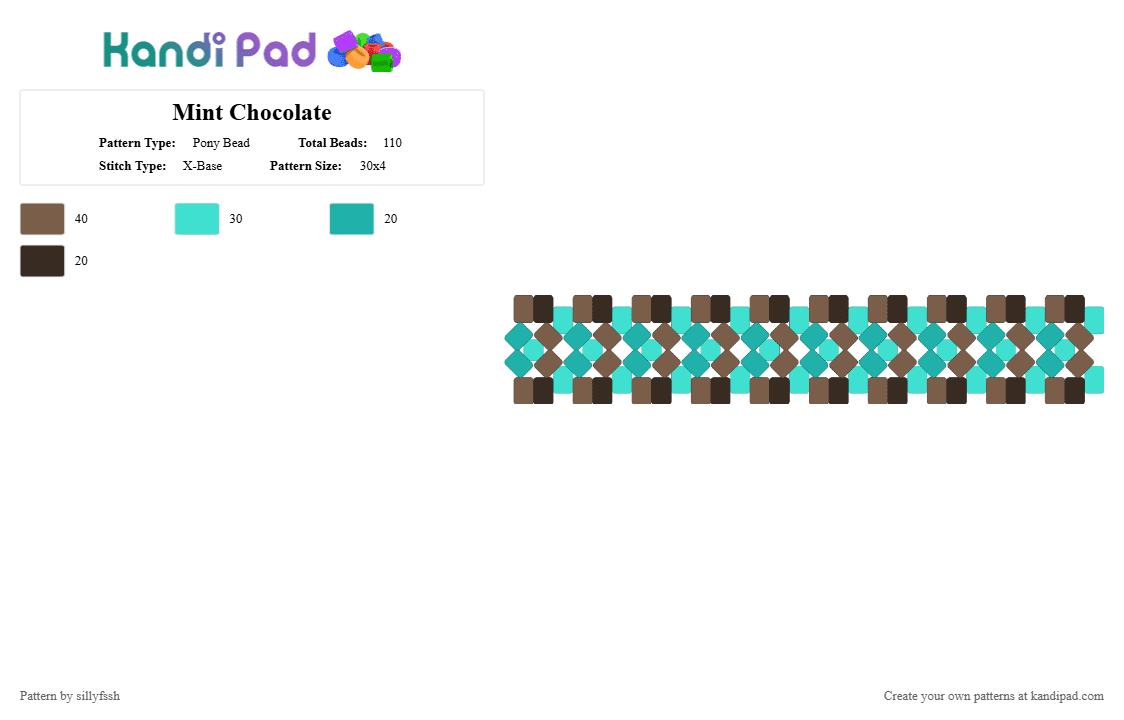 Mint Chocolate - Pony Bead Pattern by sillyfssh on Kandi Pad - light blue,tan,teal,green,blue,brown,ice cream,mint