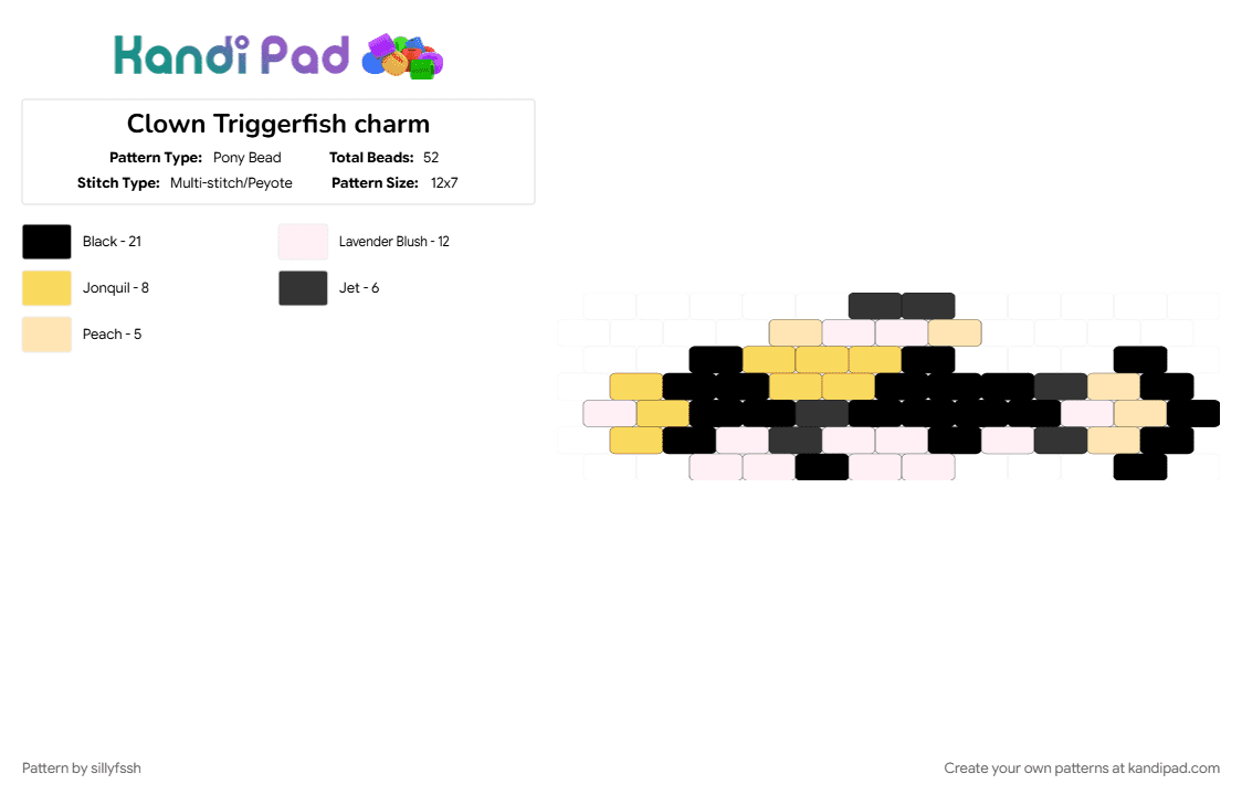 Clown Triggerfish charm - Pony Bead Pattern by sillyfssh on Kandi Pad - animal, beige, fish, ocean, yellow