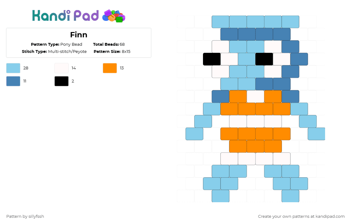 Finn - Pony Bead Pattern by sillyfssh on Kandi Pad - light blue,finn,dandys world