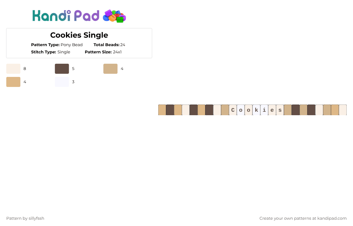 Cookies Single - Pony Bead Pattern by sillyfssh on Kandi Pad - beige,brown,cookies,baking,tan,choco,chocolate,sugar,sweet