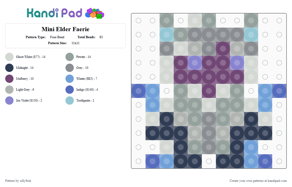 Mini Elder Faerie - Fuse Bead Pattern by sillyfssh on Kandi Pad - gray,purple,elder faerie,crk,cookie run kingdom,elder fairy,cookie