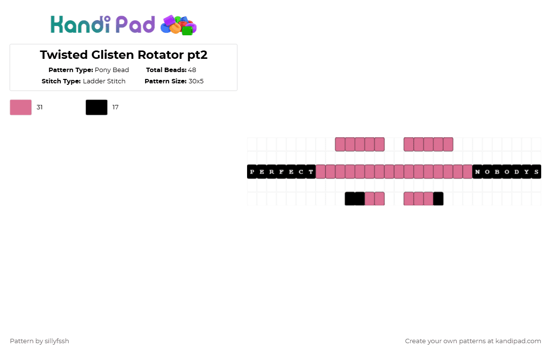 Twisted Glisten Rotator pt2 - Pony Bead Pattern by sillyfssh on Kandi Pad - black, dandys world, glisten, pink, twisted