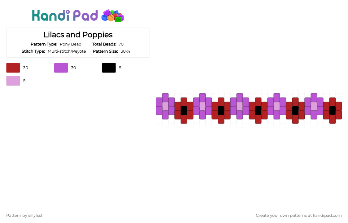 Lilacs and Poppies - Pony Bead Pattern by sillyfssh on Kandi Pad - red,pink,third life,hermitcraft,grian,scar,flower