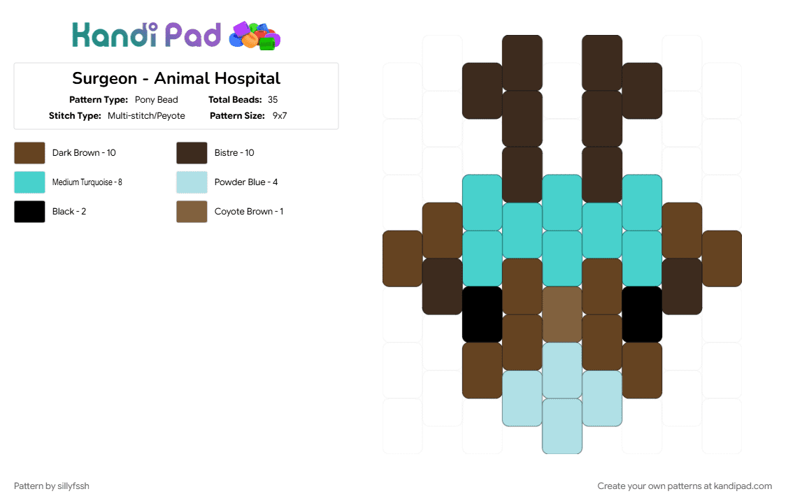 Surgeon - Animal Hospital - Pony Bead Pattern by sillyfssh on Kandi Pad - animal hospital, brown, light blue, roblox, surgeon