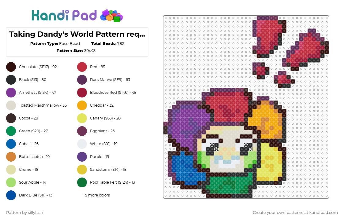 Taking Dandy\'s World Pattern reqs :] - Fuse Bead Pattern by sillyfssh on Kandi Pad - yellow,pink,red,colorful,dandys world,request,dandy