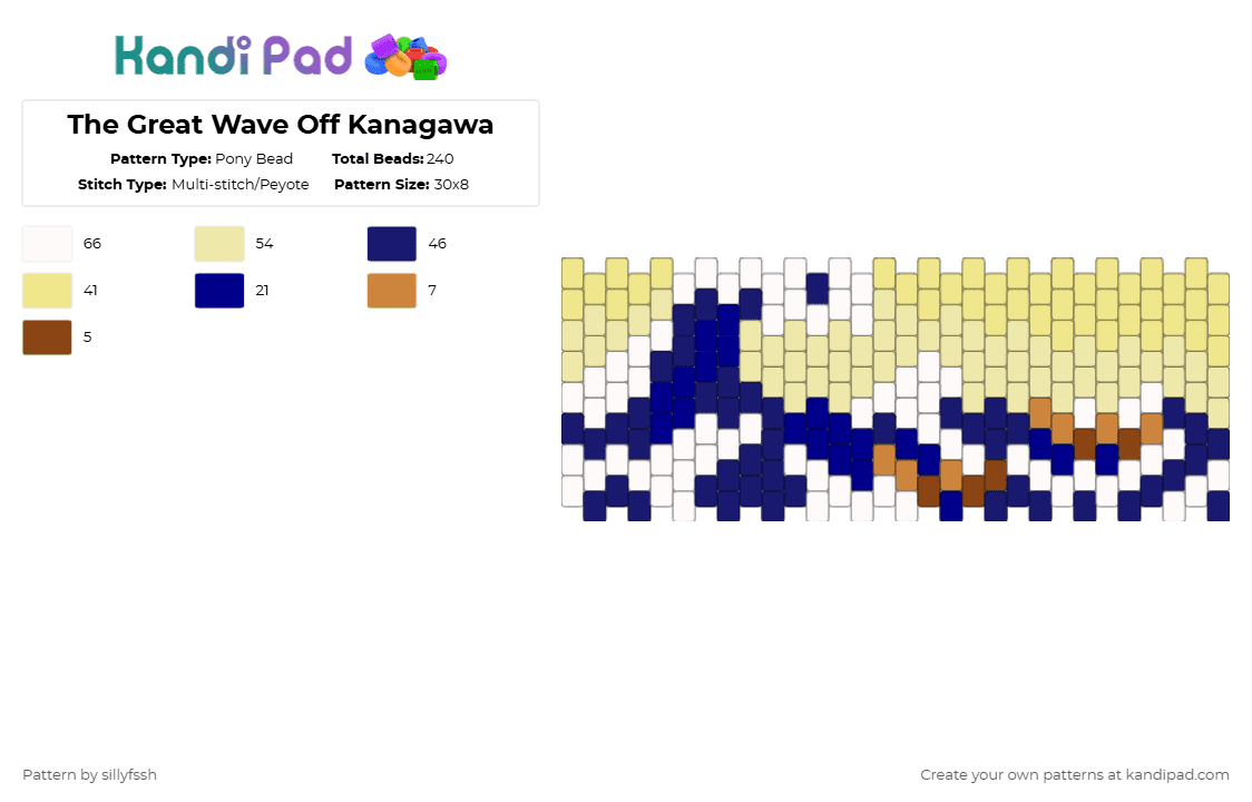 The Great Wave Off Kanagawa - Pony Bead Pattern by sillyfssh on Kandi Pad - yellow,purple,painting,art,wave,water,ocean,sea,japan