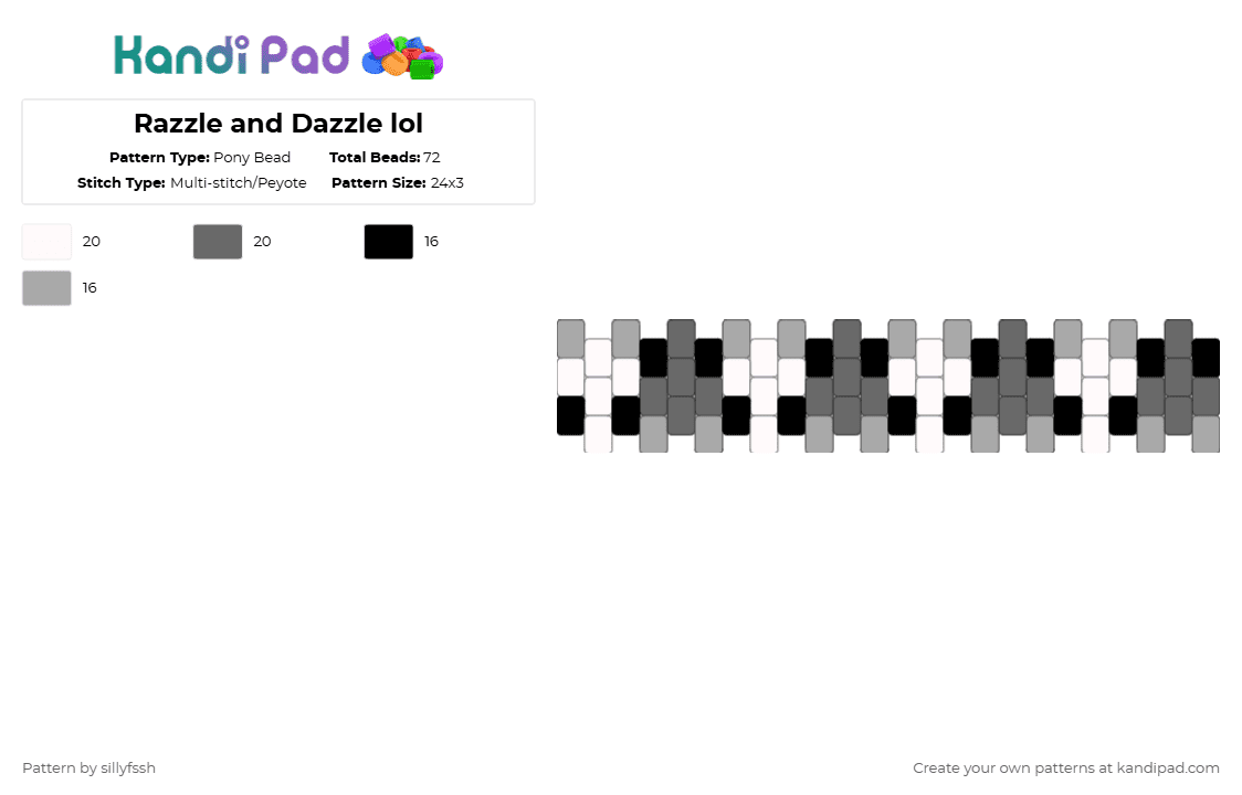 Razzle and Dazzle lol - Pony Bead Pattern by sillyfssh on Kandi Pad - gray,beige,razzle,dazzle,razzle and dazzle,dandys world