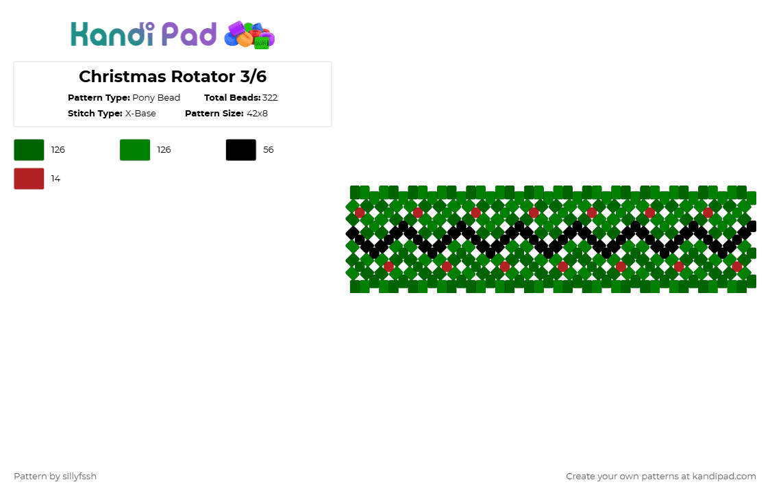 Christmas Rotator 3/6 - Pony Bead Pattern by sillyfssh on Kandi Pad - green,christmas,red,rotator