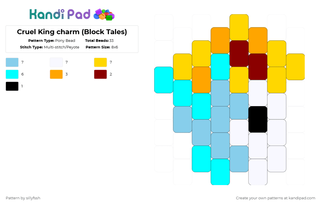 Cruel King charm (Block Tales) - Pony Bead Pattern by sillyfssh on Kandi Pad - light blue,yellow,block tales,roblox,video games,cruel king,king