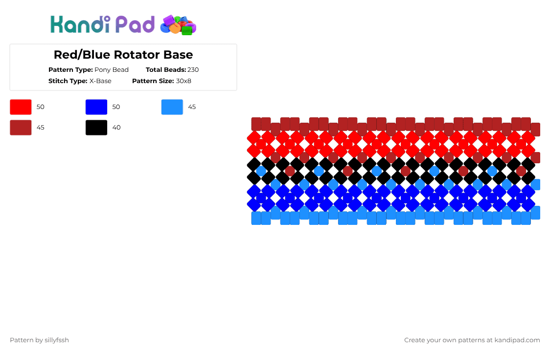 Red/Blue Rotator Base - Pony Bead Pattern by sillyfssh on Kandi Pad - red,block tales,blue,roblox,video games,block
