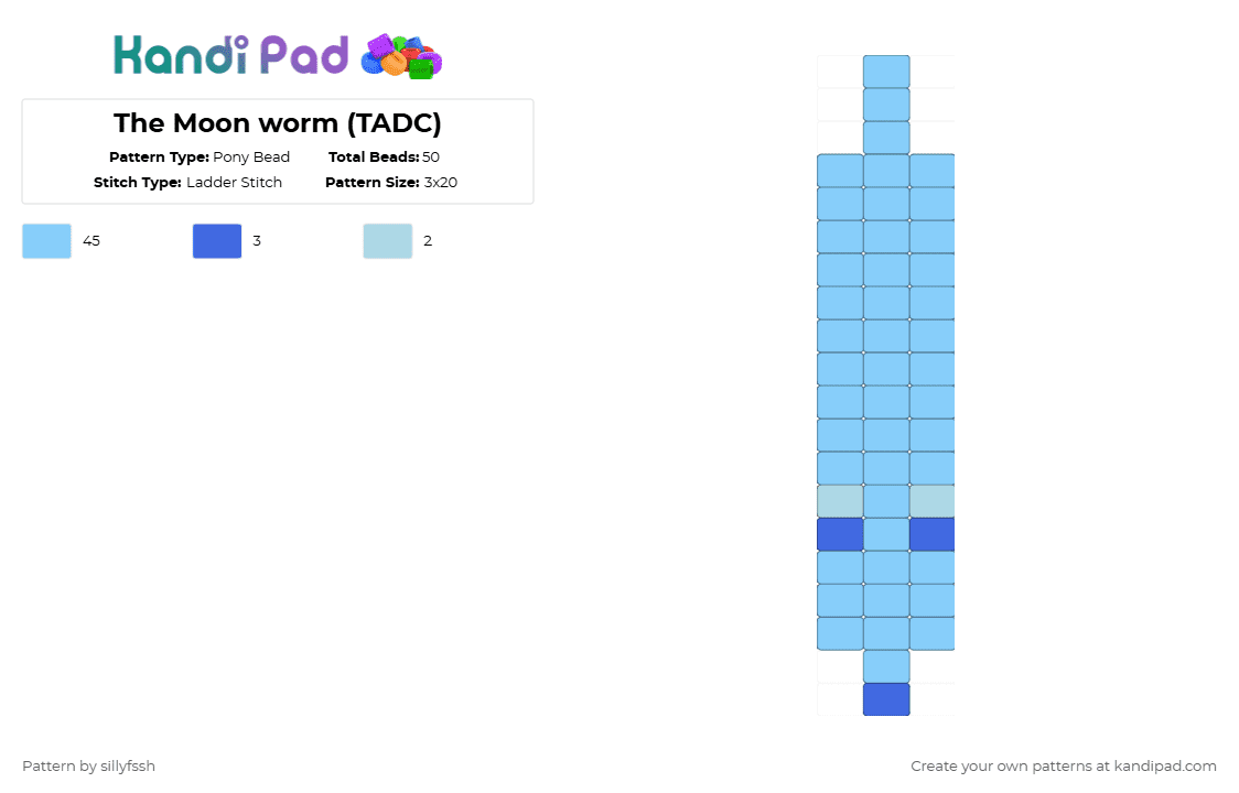 The Moon worm (TADC) - Pony Bead Pattern by sillyfssh on Kandi Pad - light blue,tadc,worm,moon