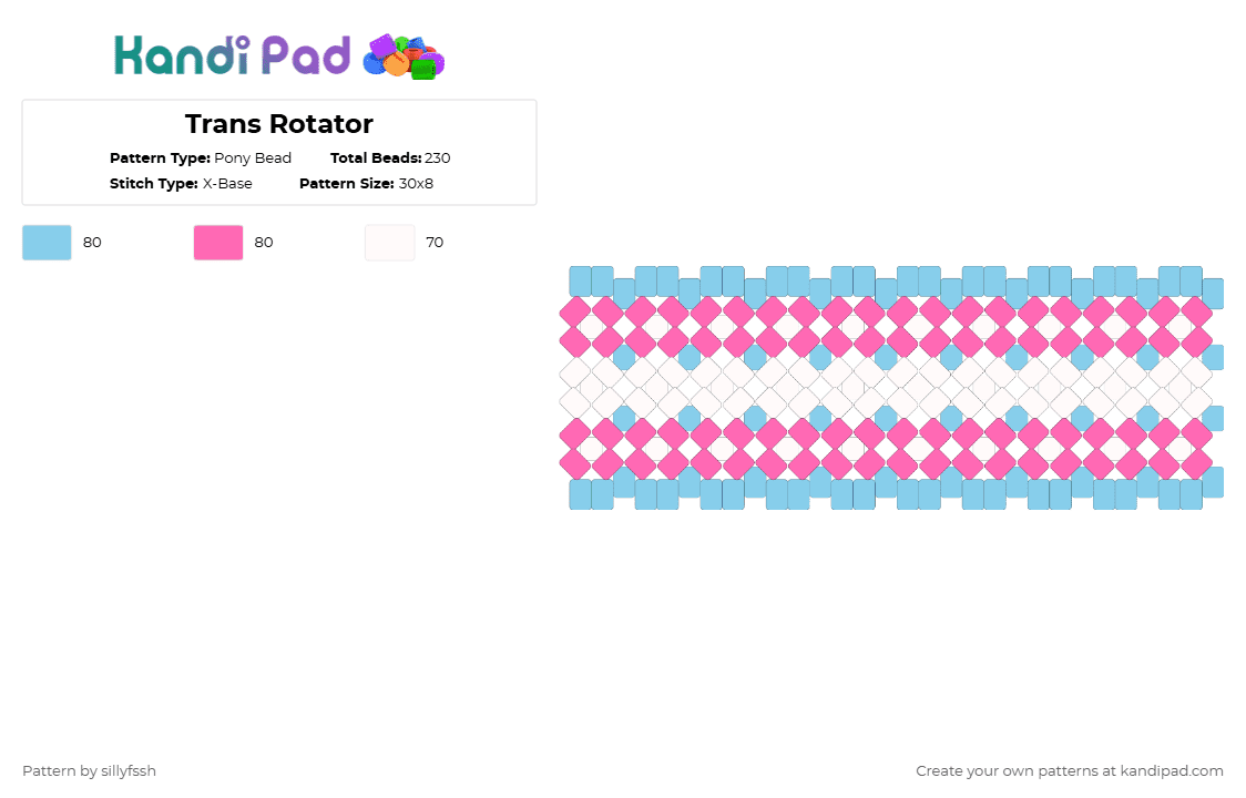 Trans Rotator - Pony Bead Pattern by sillyfssh on Kandi Pad - light blue,pink,trans,pride,flag