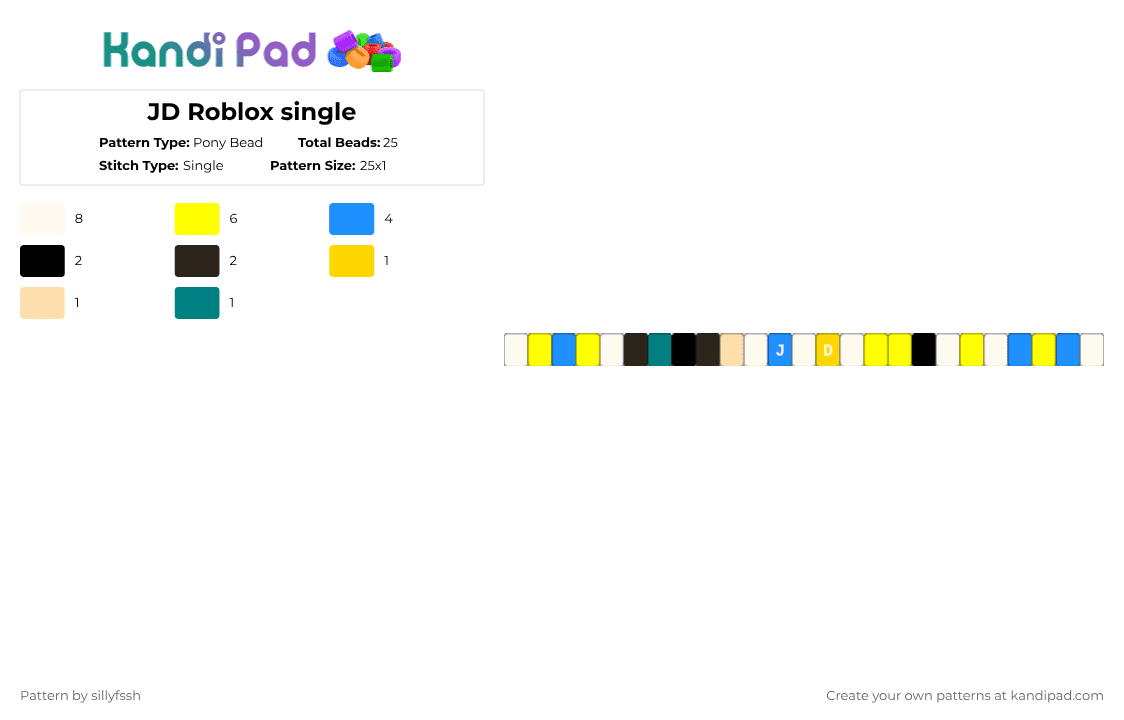 JD Roblox single Pony Bead Pattern - Kandi Pad | Kandi Patterns, Fuse ...