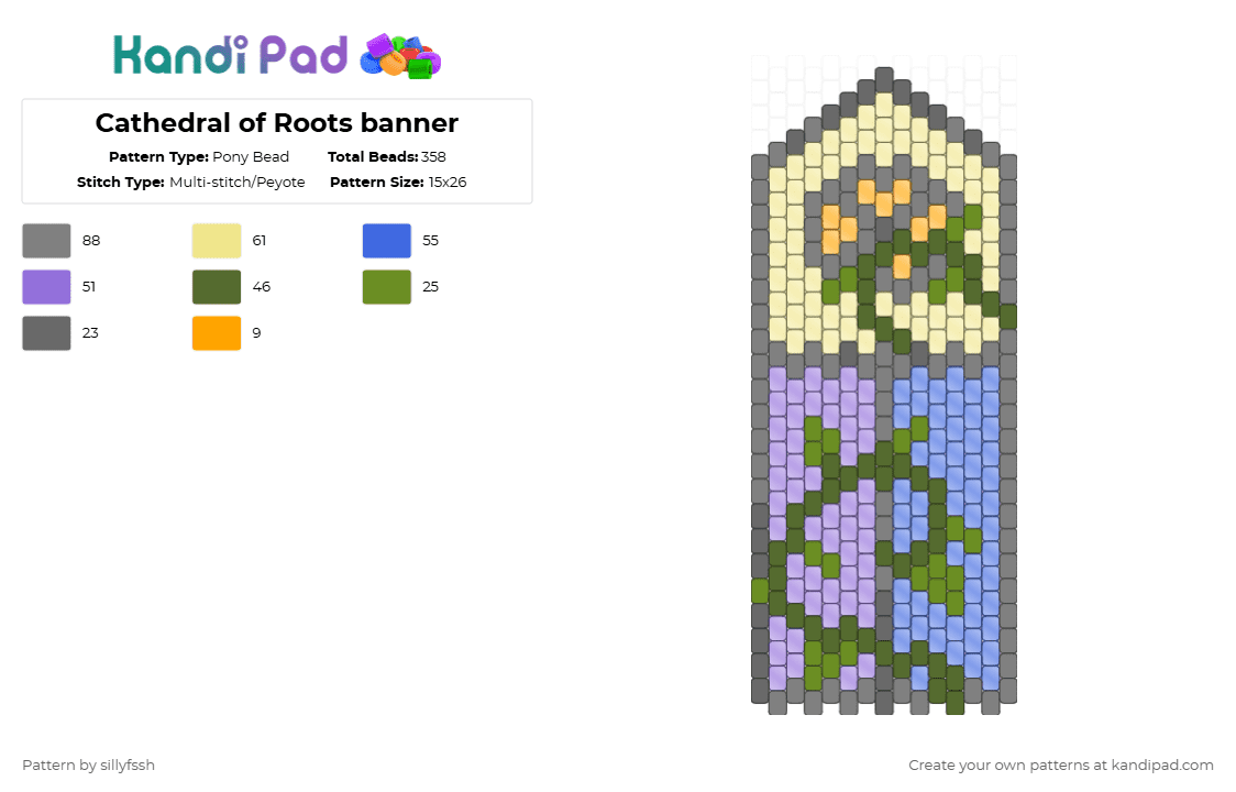 Cathedral of Roots banner - Pony Bead Pattern by sillyfssh on Kandi Pad - gray,yellow,blue,colorful,cotdroots,nature,green,plant,leaf,window,glass,color