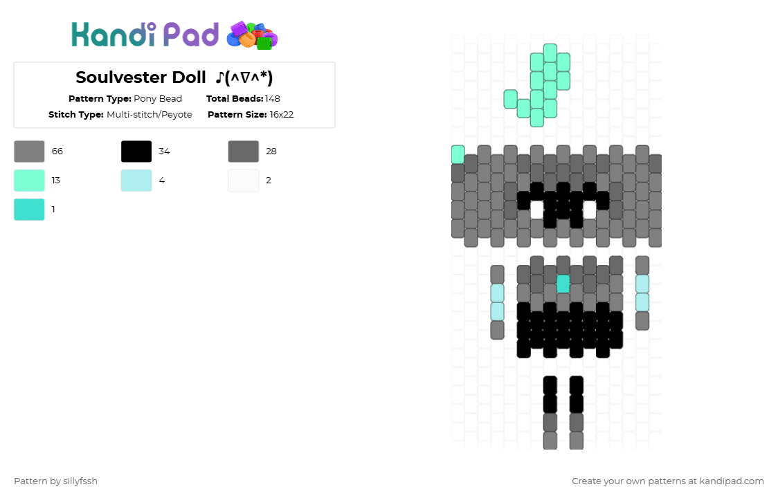 Soulvester Doll  ♪(^∇^*) - Pony Bead Pattern by sillyfssh on Kandi Pad - gray,soulvester,dandys world,halloween,spooky,doll,plush