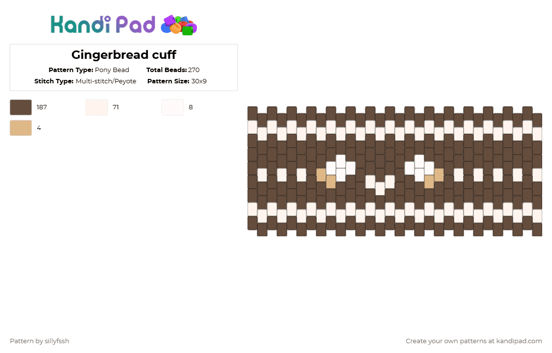 Gingerbread cuff - Pony Bead Pattern by sillyfssh on Kandi Pad - brown,cookies,cotdcookies,food,gingerbread