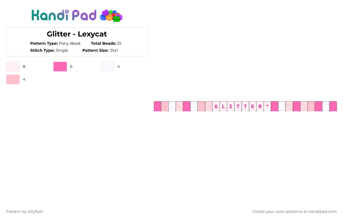Glitter - Lexycat - Pony Bead Pattern by sillyfssh on Kandi Pad - white,pink,glitter,single,song,music,lexycat,cat,sing