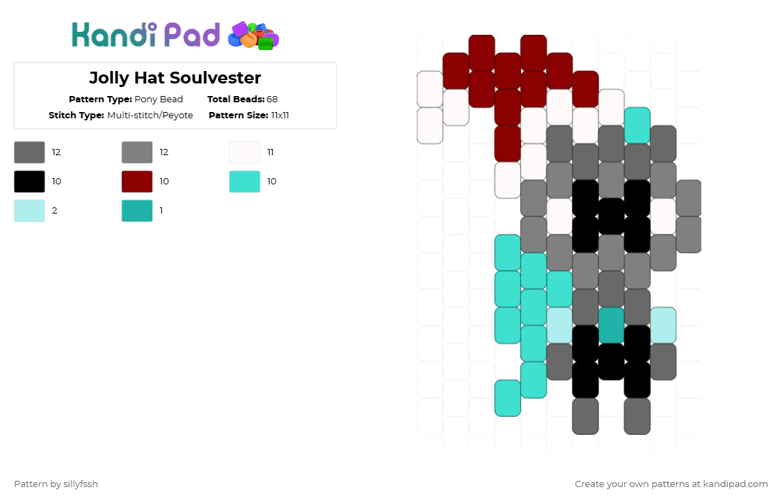 Jolly Hat Soulvester - Pony Bead Pattern by sillyfssh on Kandi Pad - gray,light blue,soulvester,roblox,dandys world,christmas,jolly,merry,santa