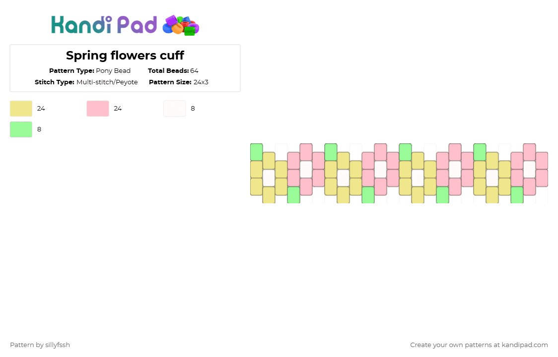 Spring flowers cuff - Pony Bead Pattern by sillyfssh on Kandi Pad - yellow,pink,cute,nature,flower,spring