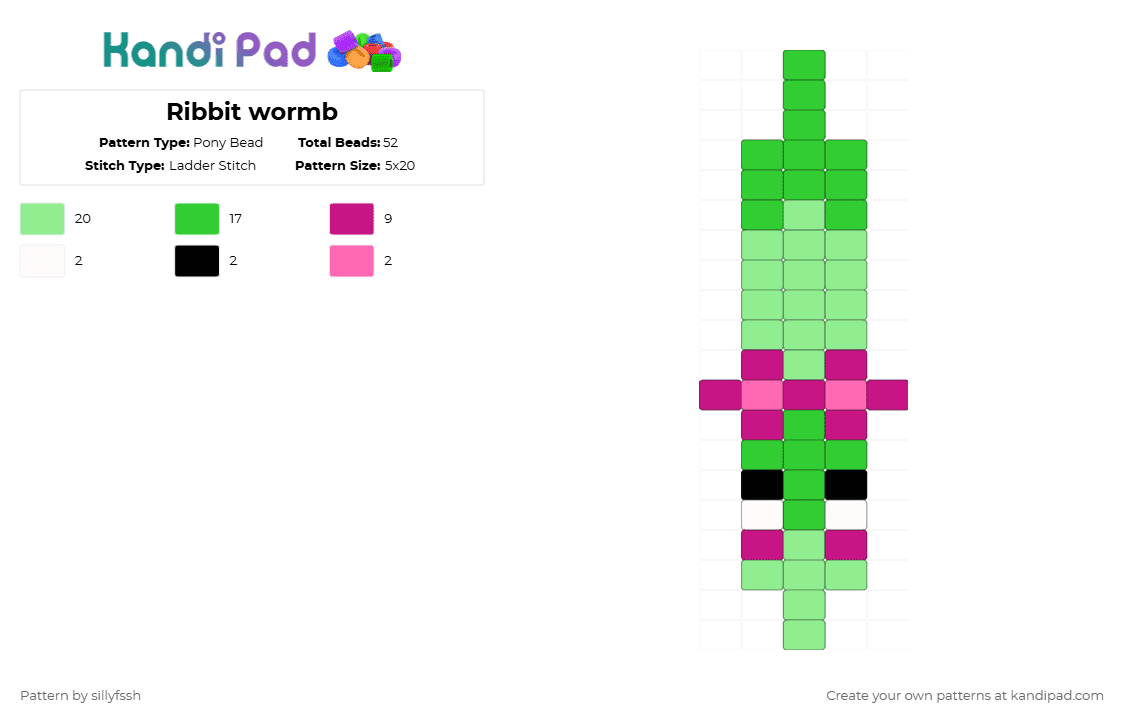 Ribbit wormb - Pony Bead Pattern by sillyfssh on Kandi Pad - teal,green,ribbit,tadc,worm